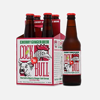 Cock N Bull Cherry Ginger Beer | One 4 Pack (12 fl oz Bottles) | Made with Real Sugar and 100% Nautral Ginger and Cherry Flavor | Makes a Delicious Party Punch, Brunch Cocktail or Tangy Cherry Mimosa.